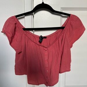 Pink off the shoulder crop top.